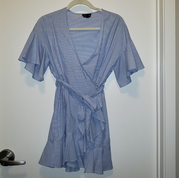 Topshop Poplin Stripe Wrap Dress sz 4 - Picture 4 of 6